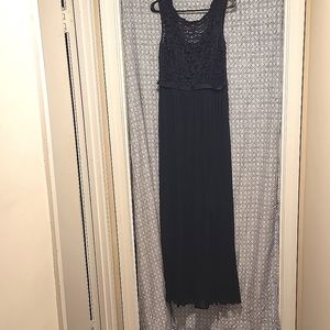 Floor-length Dark Blue Dress with Lace Detail, 10